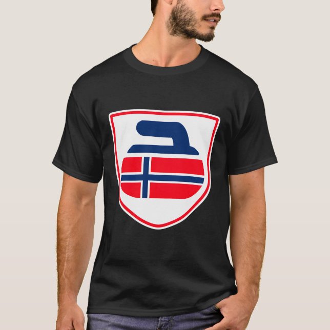 Norge Curling Shield Norsk konstruktion T Shirt (Framsida)