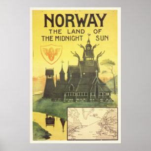 Norge Delstaten Midnight sol vintage resor Poster