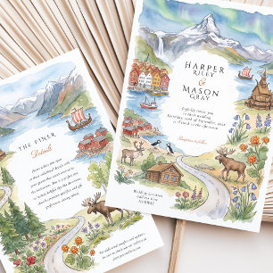 Norge Fjord Stavkyrka Norrskens Bröllop Inbjudningar