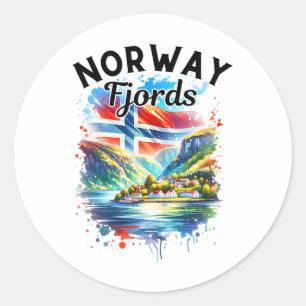 Norge Fjords Kryssning Norsk Flagga Skandinavien M Runt Klistermärke