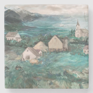 Norge Fjords Painting Marble Underlägg