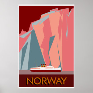 Norge fjords retro vintage stil resa poster