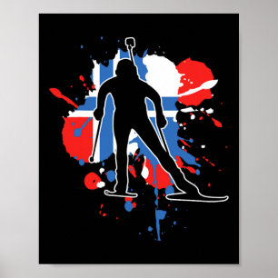 Norge Flagga Biathlonist - norska skidnappen 1 Poster