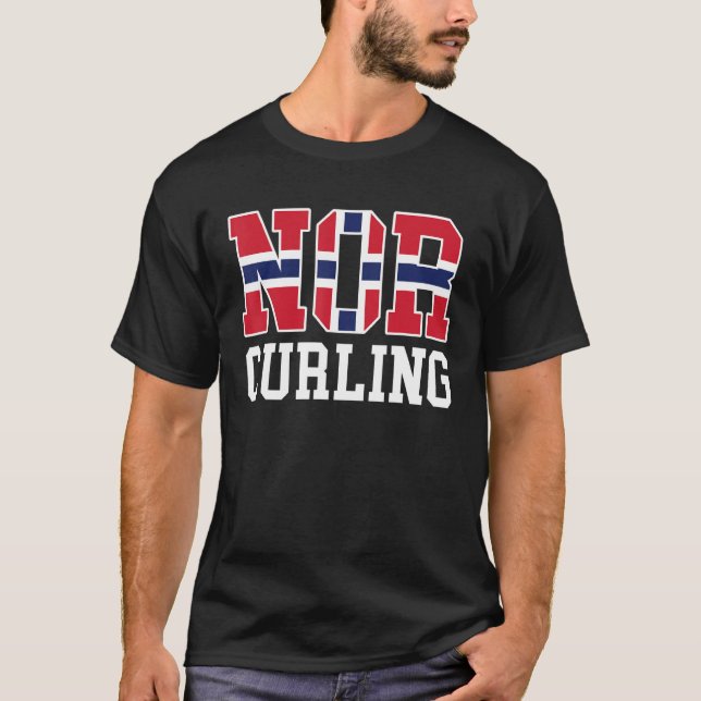 Norge Flagga Curler Norska eller Curling T Shirt (Framsida)