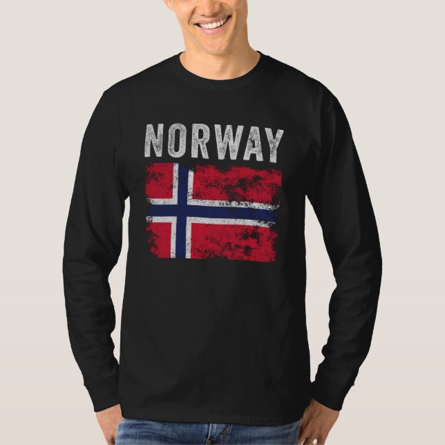 Norge Flagga Distress - norska Flagga T Shirt (Framsida)