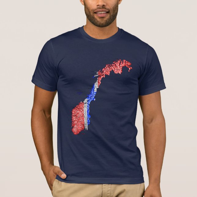 Norge Flagga Färg Kart T-Shirt (Framsida)