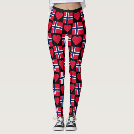 Norge Flagga Heart Mönster Patriotic Noren Leggings