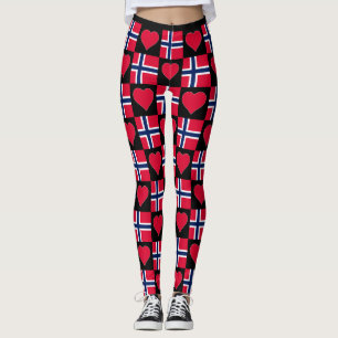 Norge Flagga Heart Mönster Patriotic Noren Leggings