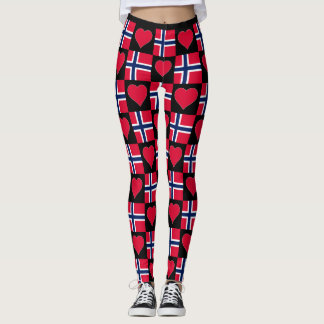 Norge Flagga Heart Mönster Patriotic Noren Leggings
