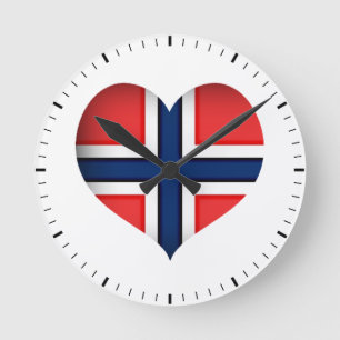 Norge Flagga Heart Rund Klocka