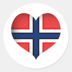 Norge Flagga Heart Runt Klistermärke