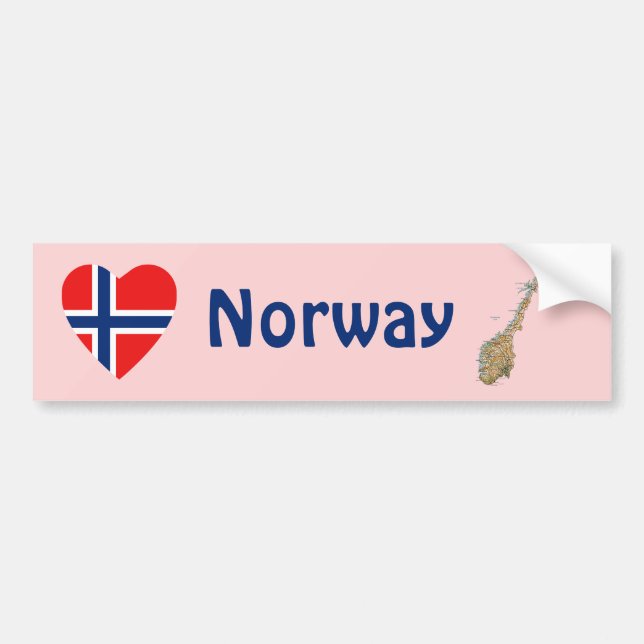 Norge Flagga Hjärta + Kart Dekal (Framsidan)