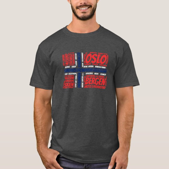 Norge Flagga med City Namn Ord Art T Shirt (Framsida)