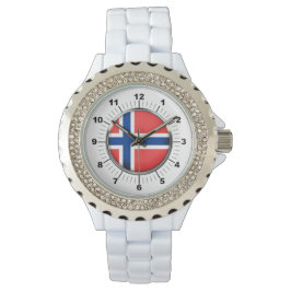 Norge Flagga Rhinestone Enamel Watch Armbandsur
