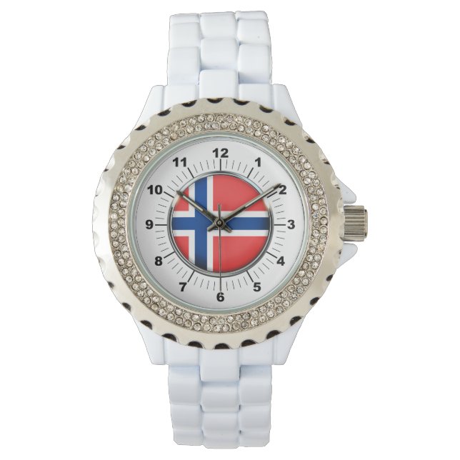 Norge Flagga Rhinestone Enamel Watch Armbandsur (Framsida)