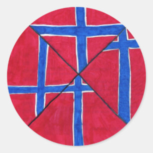 Norge Flagga Teckning Runt Klistermärke