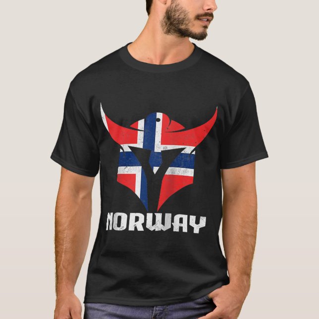 Norge Flagga Viking Helmet Skandinavien Norge Souv T Shirt (Framsida)