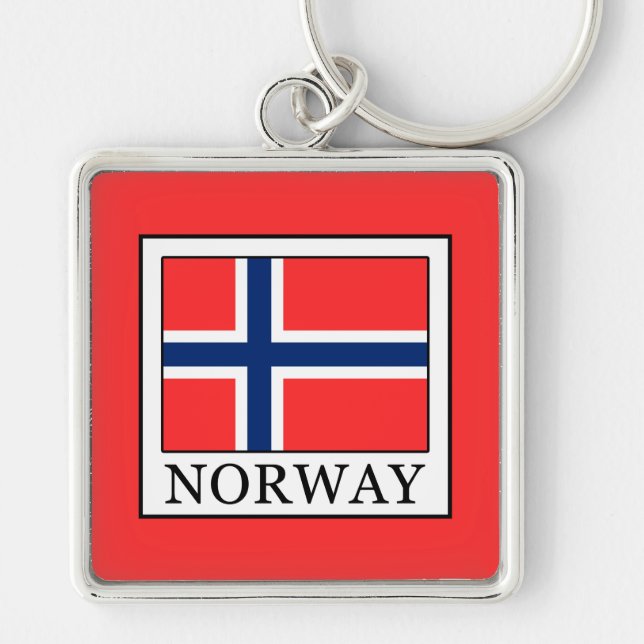 Norge Fyrkantig Silverfärgad Nyckelring (Framsidan)