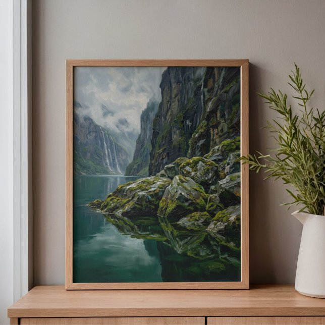 Norge Geirangerfjord Mossig Vatten Konst Canvastryck (Skapare uppladdad)