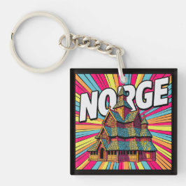Norge Gol Stave Church Oslo Pop Art Keychain