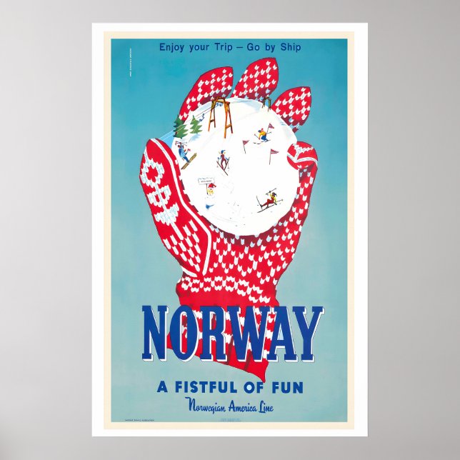 Norge Handfull Rolighet Norsk Amerika Linje Poster (Framsidan)