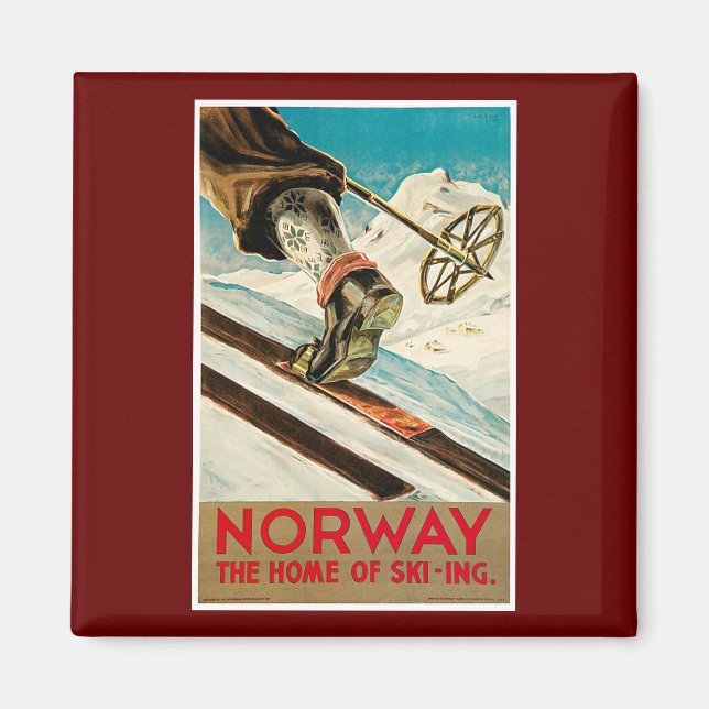 Norge Hemmet för Skiing Vintage resor Poster Magnet (Framsidan)