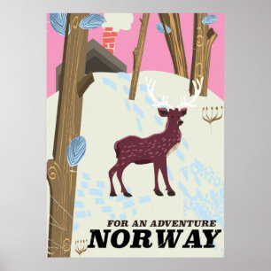Norge hjort vintage resor poster