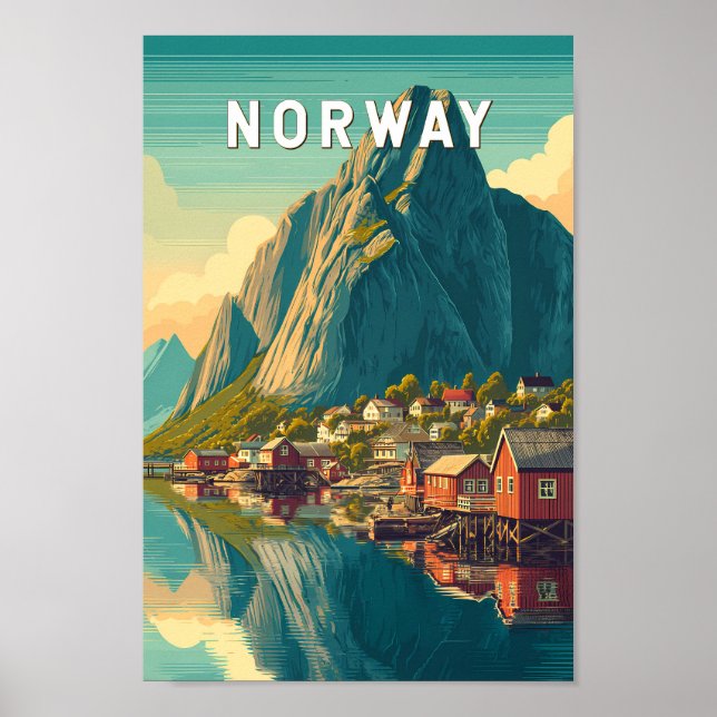 Norge Illustration Resa Konst Vintage Poster (Framsidan)
