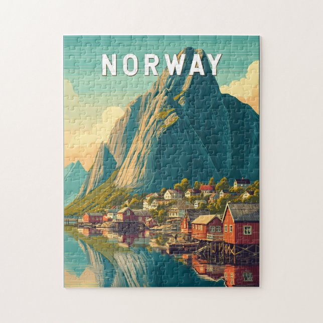 Norge Illustration Resa Konst Vintage Pussel (Vertikal)