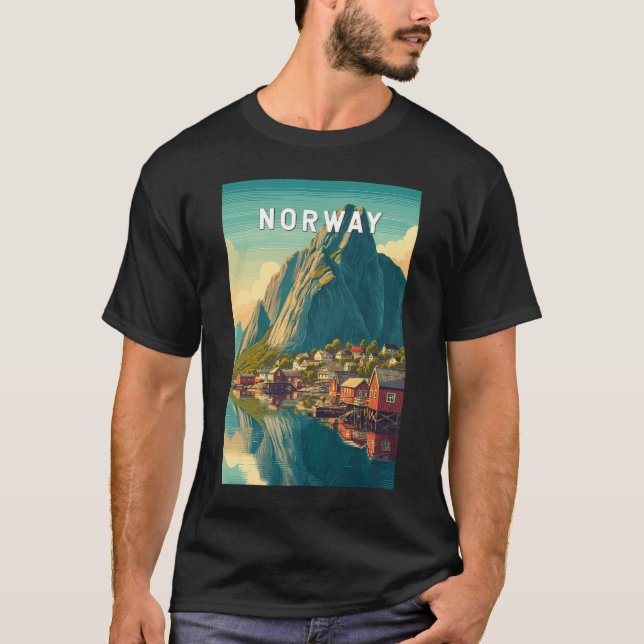 Norge Illustration Resa Konst Vintage T Shirt (Framsida)