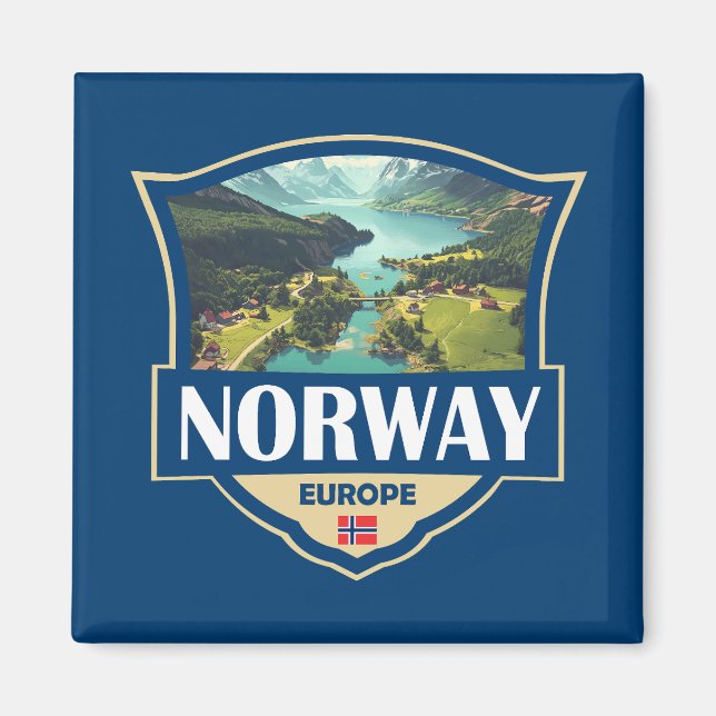 Norge Illustration Retro Badge Magnet (Framsidan)