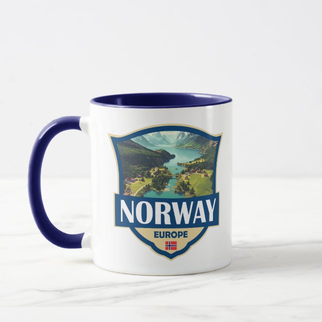 Norge Illustration Retro Badge Mugg (Vänster)