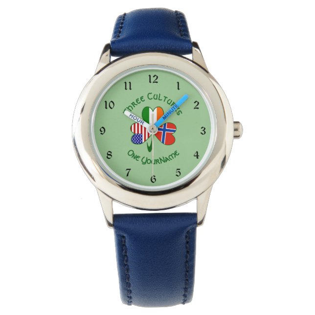 Norge Irland USA Shamrock Flag Personlig Armbandsur (Framsida)