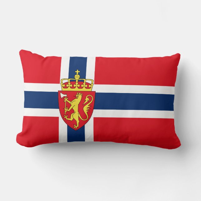 Norge jackande arm på Norgens flagga, norska 3a Lumbarkudde (Framsida)