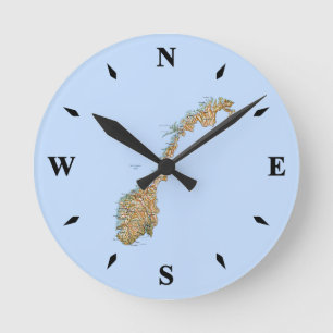 Norge Karta Clock Rund Klocka