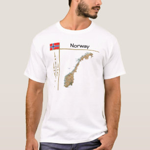 Norge Karta + Flagga + Rubrik T-skift T-shirt