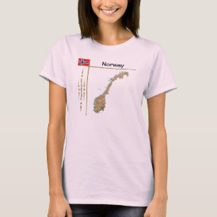 Norge Karta + Flagga + Rubrik T-skift T-shirt