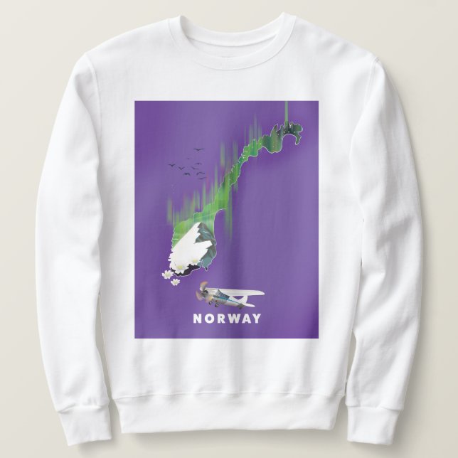 Norge karta illustrerad tryckt affisch. lång ärmad tröja (Design framsida)