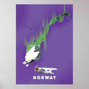 Norge karta illustrerad tryckt affisch. poster