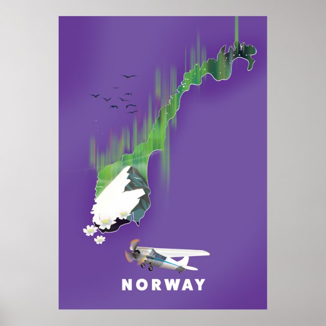 Norge karta illustrerad tryckt affisch. poster (Framsidan)