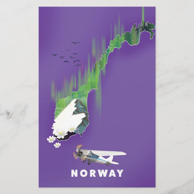 Norge Karta Illustrerad utskrift poster. Brevpapper (Framsida)