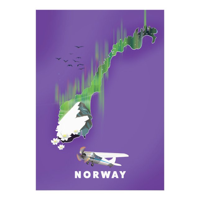 Norge Karta Illustrerad utskrift poster. Fototryck (Framsidan)