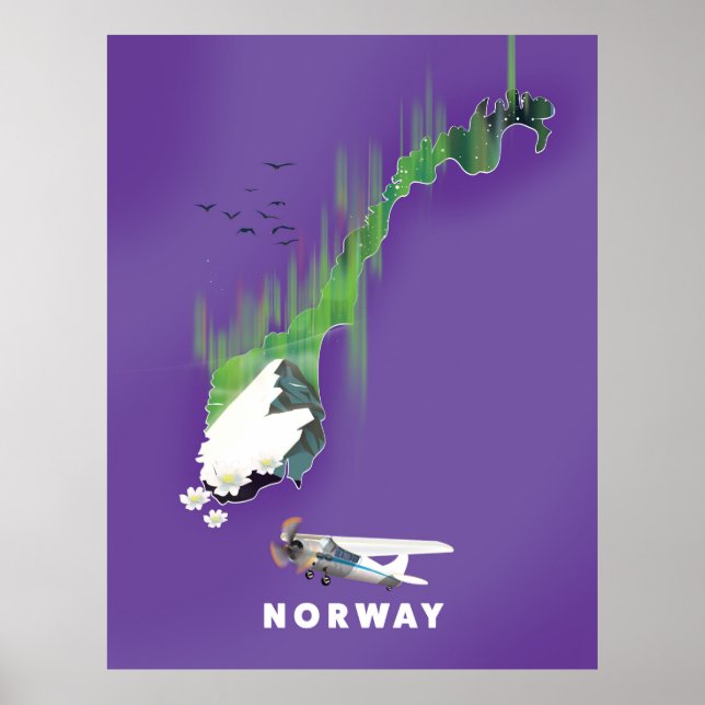 Norge Karta Illustrerad utskrift poster. Poster (Framsidan)