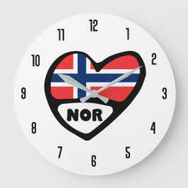 Norge Land Kod NOR Flagga Heart Stor Klocka