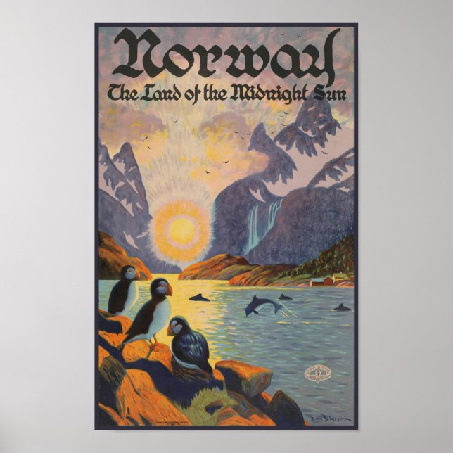 Norge Land Midnight Sol Vintage affisch (Framsidan)