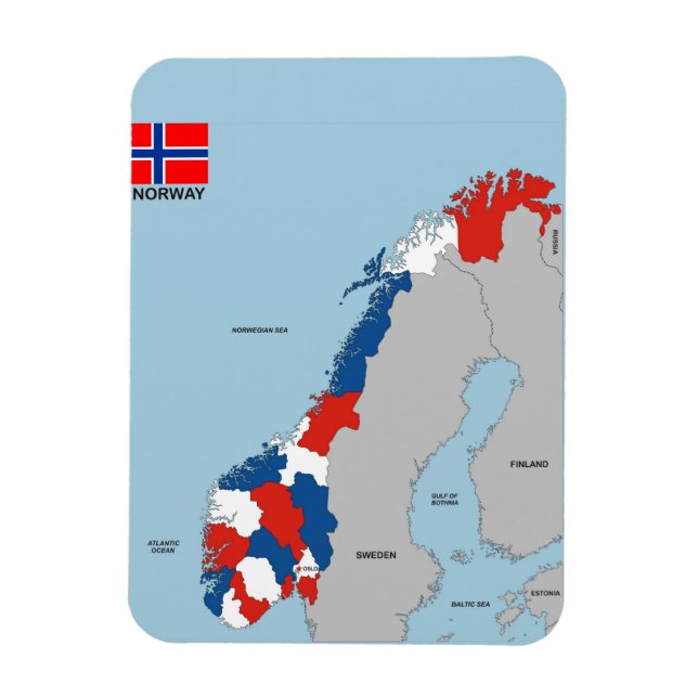 norge land politiska flagga karta magnet (Vertikal)