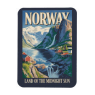 Norge Landskapsillustration Resa Konst Vintage Magnet