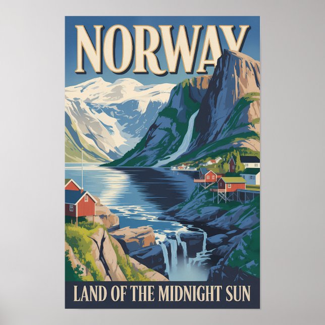 Norge Landskapsillustration Resa Konst Vintage Poster (Framsidan)
