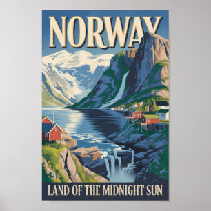 Norge Landskapsillustration Resa Konst Vintage Poster