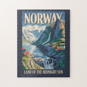 Norge Landskapsillustration Resa Konst Vintage Pussel